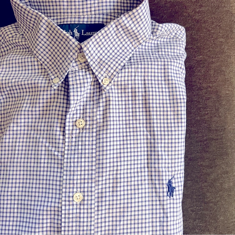 Ralph Lauren Men's White and Blue Plaid Shirt XL